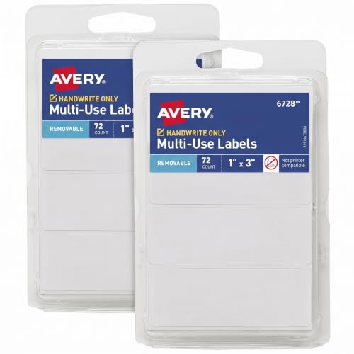 Avery Multi-Use Removable Labels, 1" x 3", White, Non-Printable, 72 Blank Labels Total (6728) (Pack of 2)