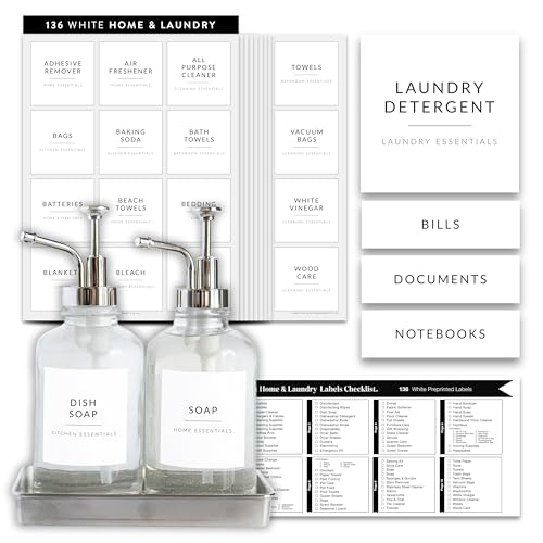 Laundry Labels for Jars, 136 Preprinted Home and Laundry Stickers for Storage Bins, Bathroom Cleaning Jars, Containers, Spray Bottles, Linen Closet, Household Organization - style: White Home & Laundry Labels