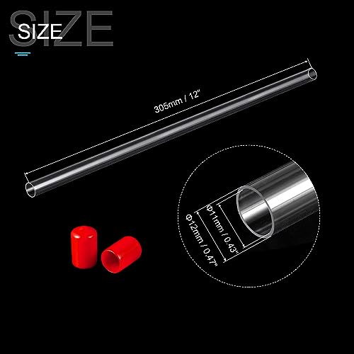 PATIKIL Clear Rigid Tube Round Plastic Tubing with Red Rubber Caps Polycarbonate Water Pipe, 305mm/ 12 Inch Length, 11mmx12mm/0.43"x0.47", 2 Set - color: Red,Clear, size: 0.43"x0.47"