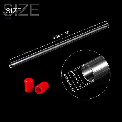 PATIKIL Clear Rigid Tube Round Plastic Tubing with Red Rubber Caps Polycarbonate Water Pipe, 305mm/ 12 Inch Length, 11mmx12mm/0.43"x0.47", 2 Set - color: Red,Clear, size: 0.43"x0.47"