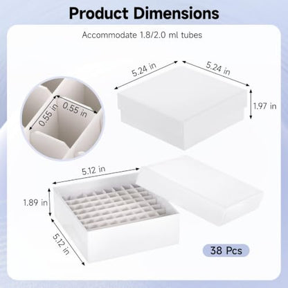38 Cardboard Freezer Boxes, 81-Well Lids, Waterproof, Fit 1.8/2.0 ml Tubes