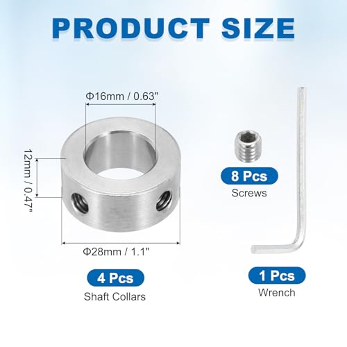 MECCANIXITY 4Pcs Shaft Collars 16mm Bore 2 Screw 28mm OD 12mm Thick - size: 16mm ID 28mm OD 12mm H with 2 Screw