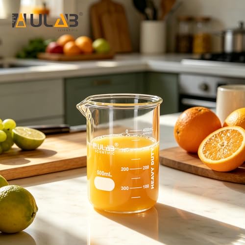 ULAB Scientific Glass Beaker Set, Vol. 500ml, 3.3 Borosilicate Griffin Low Form with Printed Graduation, Pack of 4, UBG1016 - style: Vol.500ml,Pack of 4
