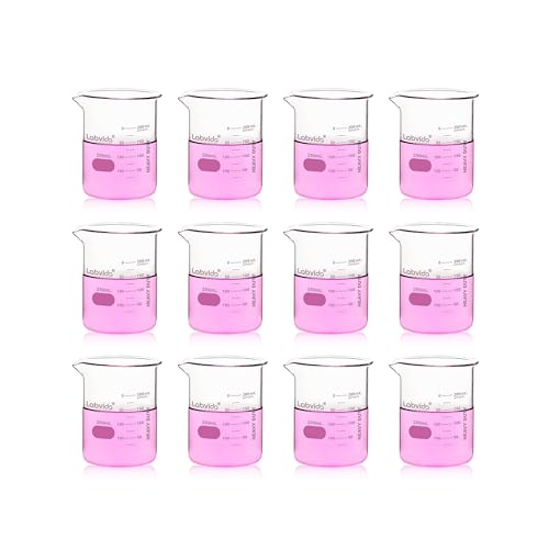 12pcs 250ml Upgrated Thick Glass Beakers, Griffin Low Form Beaker Set with Double Scale, 3.3 Boro, LVA023 - style: 12pcs of Vol.250ml