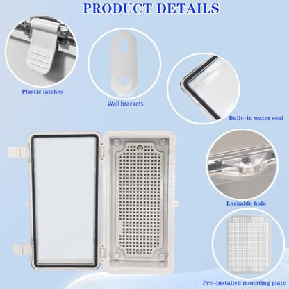 Waterproof Outdoor Electrical Box Junction Box Weatherproof IP67 ABS Plastic Enclosure Switch Router Project Box with Mounting Plate with Wall Bracket 2 Cable Glands Clear 7.9"x3.9"x2.8" - color: Clear, size: 7.9" x 3.9" x 3.5" 1pc