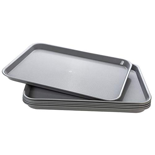 Eslite Rectangular Plastic Serving Trays,Fast Food Serving Cafeteria Trays,17"X13",Set of 6 (Grey) - color: Gray