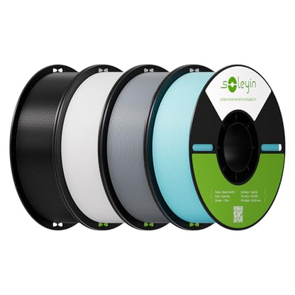 Soleyin PLA Filament 1.75mm 4KG, 3D Printer Filament 4 Pack 1kg Spool, Neatly Wound, ±0.02mm Accuracy, High-Speed & Strong Toughness, No Warping, Fits Most FDM Printers (Black & White & Gray & Blue) - color: 4*1kg Black & White & Gray & Blue, size: Pla