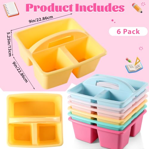6 Pack Plastic Classroom Organizer Caddy with Handle, Pastel - color: Pastel