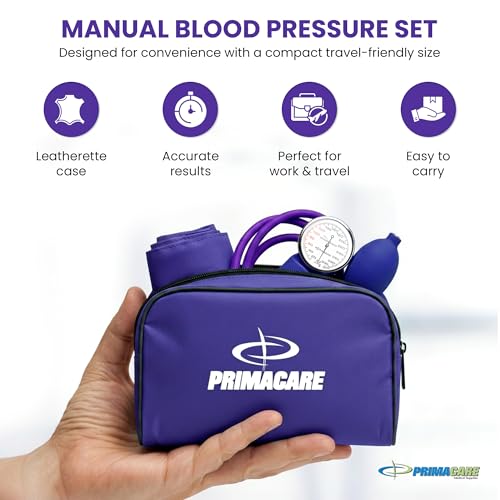 PrimaCare DS-9197-PU Manual Blood Pressure Cuff with Stethoscope, Purple - color: Purple
