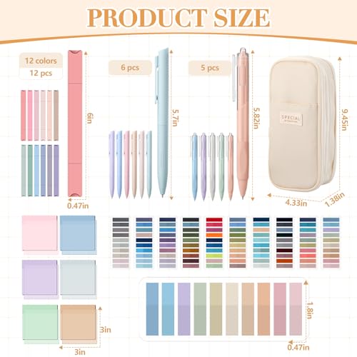 135 Pcs Book Annotation Kit with Pencil Case, 12 Pastel Highlighters, 11 Gel Pens, Fine Marker, 300 Transparent Sticky Notes, 2640 Index Tabs, Bible Study Supplies Kit(Classic,Beige) - color: Beige, style: Classic