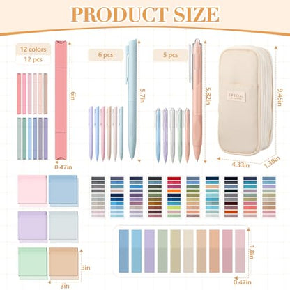 135 Pcs Book Annotation Kit with Pencil Case, 12 Pastel Highlighters, 11 Gel Pens, Fine Marker, 300 Transparent Sticky Notes, 2640 Index Tabs, Bible Study Supplies Kit(Classic,Beige) - color: Beige, style: Classic