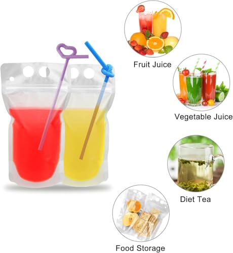 200 Pcs Drink Pouches with 200 Straw Holes Freezable Juice Pouch - color: 200pcs Drink Pouches