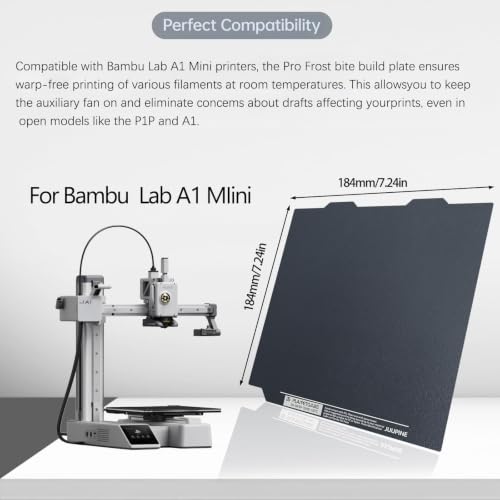 Upgraded Pro Frostbite Build Plate (Not PEI Sheet) for Bambu Lab A1 Mini, Room Temp Cold Printing,Flexible Double-Sided Textured Spring Steel Sheet,184x184mm Bambu Lab A1 Mini Build Plate.