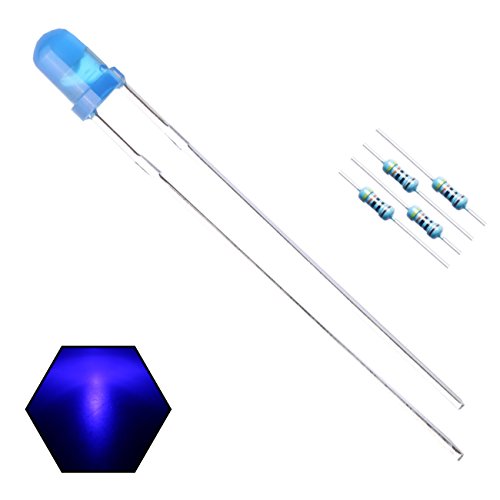 100pcs 3mm Blue Lights LED Diodes (Blue Lens) Diffused Round Lens 29mm Long Lead (DC 3V) +100pcs Resistors (for DC 6-12V) Included,Bulb Lamps Light Emitting Diode - color: [07] Blue-blue / 100pcs, style: 3mm Constant Light