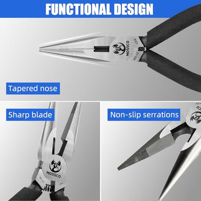 Needle Nose Pliers, 3Pcs 5" Mini Long Nose Pliers with Cutter, Serrated Jaw Precision Small Needle Nose Pliers for Jewelry Making, Bending Wire, Crafts, Electronic Repair - size: 5''-3 pack
