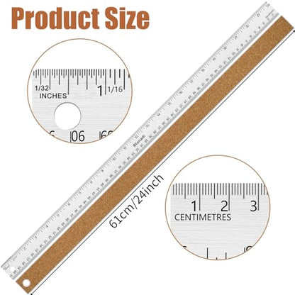 Metal Ruler 24 Inch, Non-Slip Cork Backing, Ink Bleed-Resistant Edge, 1 Pcs - style: 24"Single