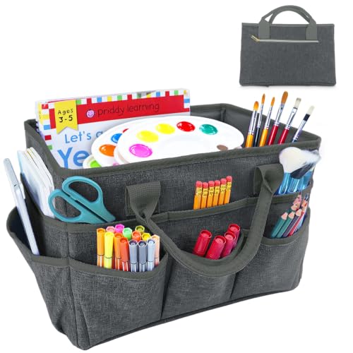 Art Supply Storage Bag,Craft Organizer Tote Bag for Craft Supplies - color: Gray