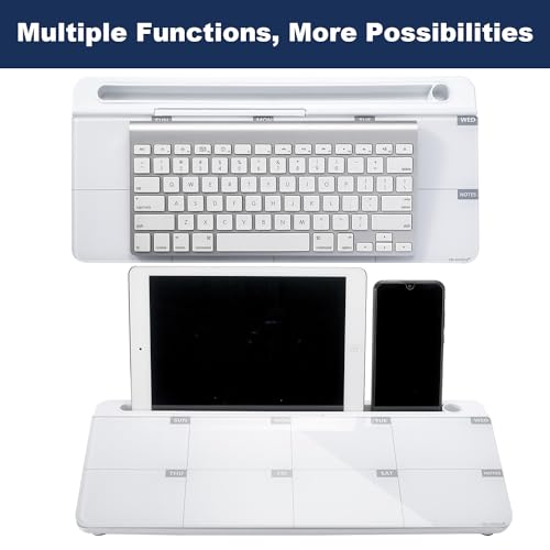 TSJ OFFICE Desktop Whiteboard Dry-Erase-Board - Computer Keyboard Stand White Board Surface Pad with Drawer, Desk Organizers with Accessories for Office, Home, School Supplies - color: White Base/Glass-weekly Calendar