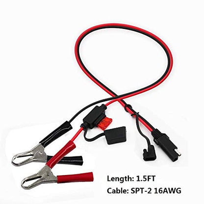 SPARKING 1.5FT 12V Battery Alligator Clip to SAE 2Pin Quick Disconnect Cable SAE to Battery Clamp Cable 7.5A Fuse (2 PACK) - size: 2 PACK