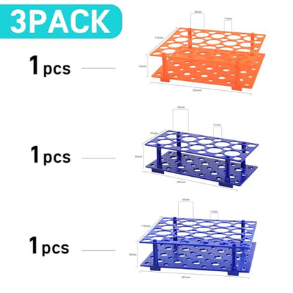 3 Pack Plastic Test Tube Racks Centrifuge Tube Holder for 10/15mL 128 Wells - size: 3 PCS Mixed