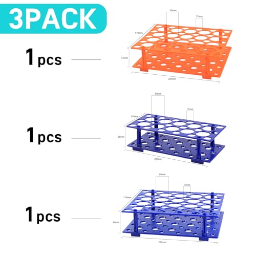 3 Pack Plastic Test Tube Racks Centrifuge Tube Holder for 10/15mL 128 Wells - size: 3 PCS Mixed