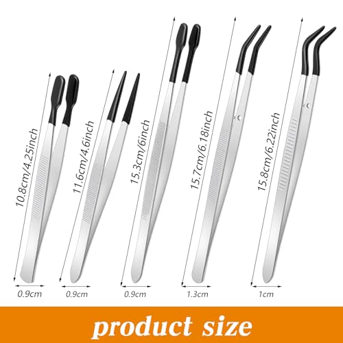 5Pcs Rubber Tweezers,Stainless Steel Rubber Tipped Tweezers