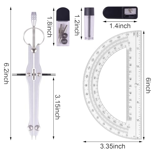 Unjoo Compass and Protractor Set, Math Compass for Geometry (Black) - color: Black