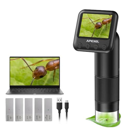 APEXEL 800X Handheld Digital Microscope with 2” LCD Screen, Pocket Portable Microscope with Adjustable LED Lights, Coins Microscopes Magnifier Camera, USB to PC (SD Card Not Included)