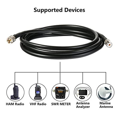 WIZACE 2ft PL-259 UHF CB Coax Cable -2PCS, KMR195 PL-259 UHF Male to Female Low Loss CB Radio Cable for HAM Radio, Antenna Analyzer, Dummy Load, SWR Meter - size: 2 ft