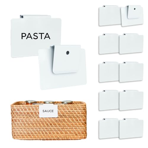 Storage Bin Label Holders Clip-On – 10 Pack Metal Basket Labels for Pantry, Baskets, Shelves & Organization Bins, 3.5” x 2.5 - color: White