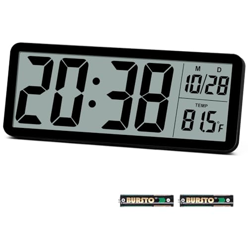Digital LCD Wall Clock Easy to Set, 8.5 Inch LCD Screen with Time/Date/Temperature Display,Simple Digital Desk Clock with 12/24H for Bedroom Living Room Office Décor - color: Black
