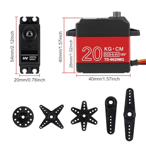 AITRIP 2Pack 20KG Digital RC Servo High Torque Full Metal Gear Waterproof with 25T Servo Horn for RC Model DIY, Control Angle 180 - color: 20kg