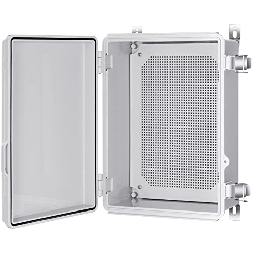Gratury Junction Box, IP67 Waterproof Plastic Enclosure for Electrical Project, Hinged Grey Cover, Includes Mounting Plate and Wall Bracket - color: Grey, size: 14.6"×10.6"×5.9"