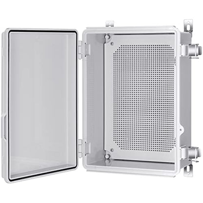 Gratury Junction Box, IP67 Waterproof Plastic Enclosure for Electrical Project, Hinged Grey Cover, Includes Mounting Plate and Wall Bracket - color: Grey, size: 14.6"×10.6"×5.9"