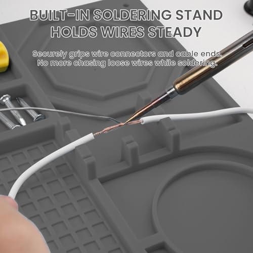 Silicone Soldering Mat with Soldering Stand, Heat Resistant 932°F, Large 20x14 Inch Non-Stick Workbench Mat for Electronics Repair, PCB, Phone, Watch, PC Building, Hobby & Craft – Grey - color: Grey
