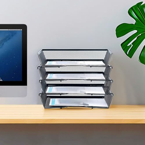 SETTFRFE 4 Tier Metal Letter Tray Desk Organizer-Stackable Paper Tray,Black