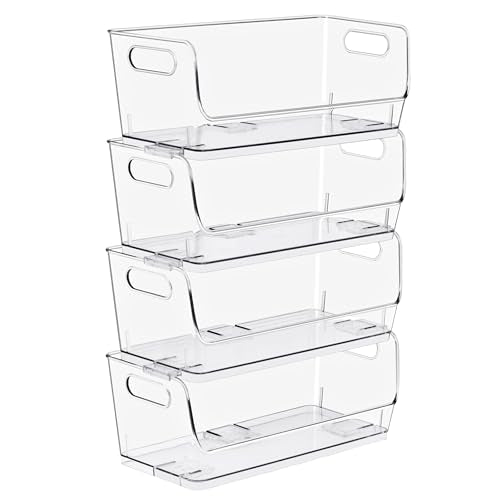 Sorbus Clear Pantry Organizer with Stackable Storage Bins, Open Front - size: Small Wide, style: 4 Pack