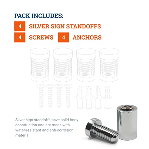 PHS Brass Sign Standoffs, 13 mm x 19 mm, 4 Pack, for Placards & Posters