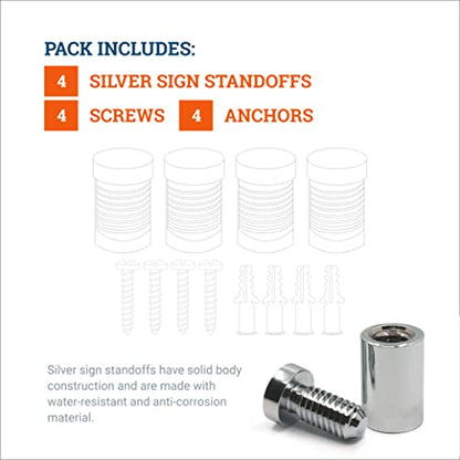 PHS Brass Sign Standoffs, 13 mm x 19 mm, 4 Pack, for Placards & Posters