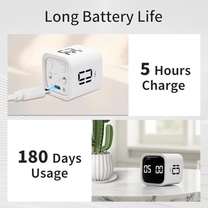 LUCKY TIME Rotating Productivity Timer 5/10/30/60min, Flip Timer, ADHD Tool - color: White