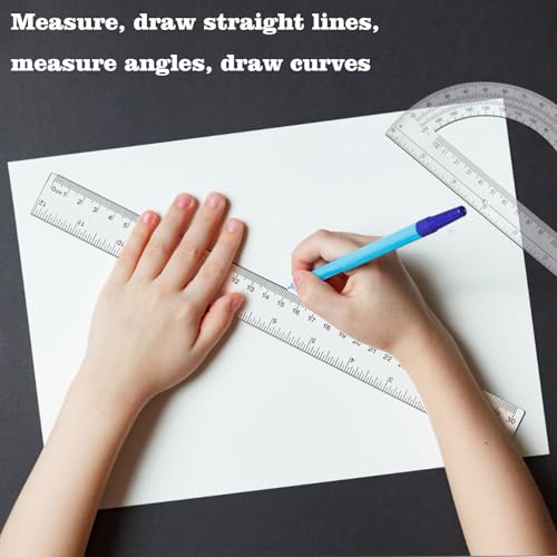 2 Packs 12 Inch Plastic Ruler and 6 Inch Plastic Protractor Set Clear Math Geometry Set Classroom Set Angle Detector School Supplies Classroom Ruler Home Office Drawings (Transparent) - color: Transparent