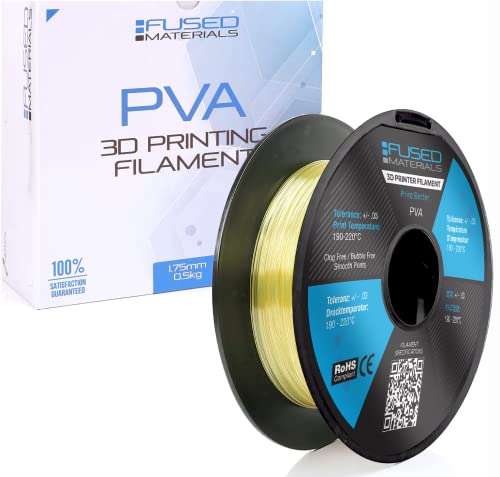 Fused Materials PVA Filament 1.75mm – Water-Soluble Support Material for 3D Printing – Compatible with Bambu Lab, Polymaker, Overture, and More – Works with PLA, PETG, Nylon, ABS – Clear & Transparent - color: Clear, 1.75mm, 0.5kg