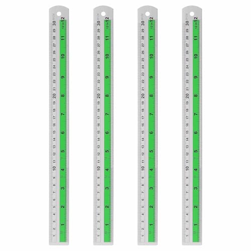 HARFINGTON 4pcs Metal Straight Ruler 30cm Metric SAE Aluminum Alloy Measuring Rulers Scale Tool with Hole for Measure Study Reading Classroom Office, Green - color: Green, size: 30cm