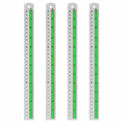 HARFINGTON 4pcs Metal Straight Ruler 30cm Metric SAE Aluminum Alloy Measuring Rulers Scale Tool with Hole for Measure Study Reading Classroom Office, Green - color: Green, size: 30cm