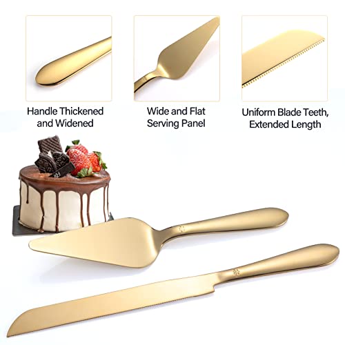 Eisinly Wedding Cake Cutting Set, Cake Knife and Server Set, 2Pcs Gold - color: Gold, size: 13.0 Inch-Standard