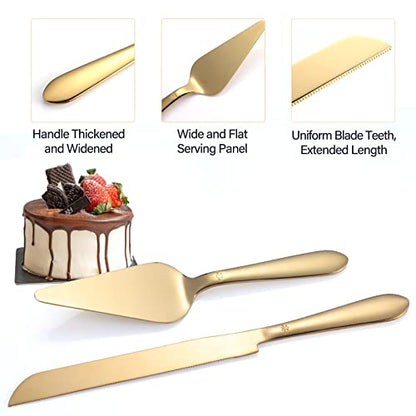 Eisinly Wedding Cake Cutting Set, Cake Knife and Server Set, 2Pcs Gold - color: Gold, size: 13.0 Inch-Standard
