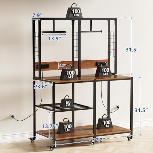 Dual 3D Printer Stand with Filament Storage Workstation Heavy Duty Mobile 3D Printer Table Workbench T-Shaped Spools Holder Rack - color: Black-3