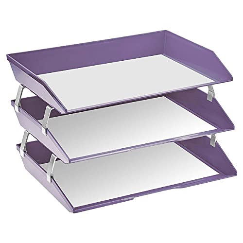 Acrimet Facility 3 Tier Letter Tray, Side Load, Letter Size/A4, Desktop File Organizer, Plastic (Solid Purple Color) - color: Solid Purple Color