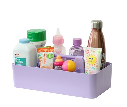 Portable Caddy Organizer -2 Stackable Plastic Caddy with Handle | Desk, Makeup, Dorm Caddy, Classroom Art Organizers (Made In Usa) (Lavender/Royal Purple) - color: Lavender / Royal Purple
