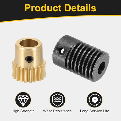 uxcell Worm Gear Set 20T 0.5 Module 20:1 Reduction Rate, Right Rotation Drive Gear Box Wheel Reduce Transmission Part (Brass Gear-6mm Bore, #45 Steel Rod 5mm Bore) - size: Gear-6mm, Rod-5mm Bore, style: 0.5M-20T